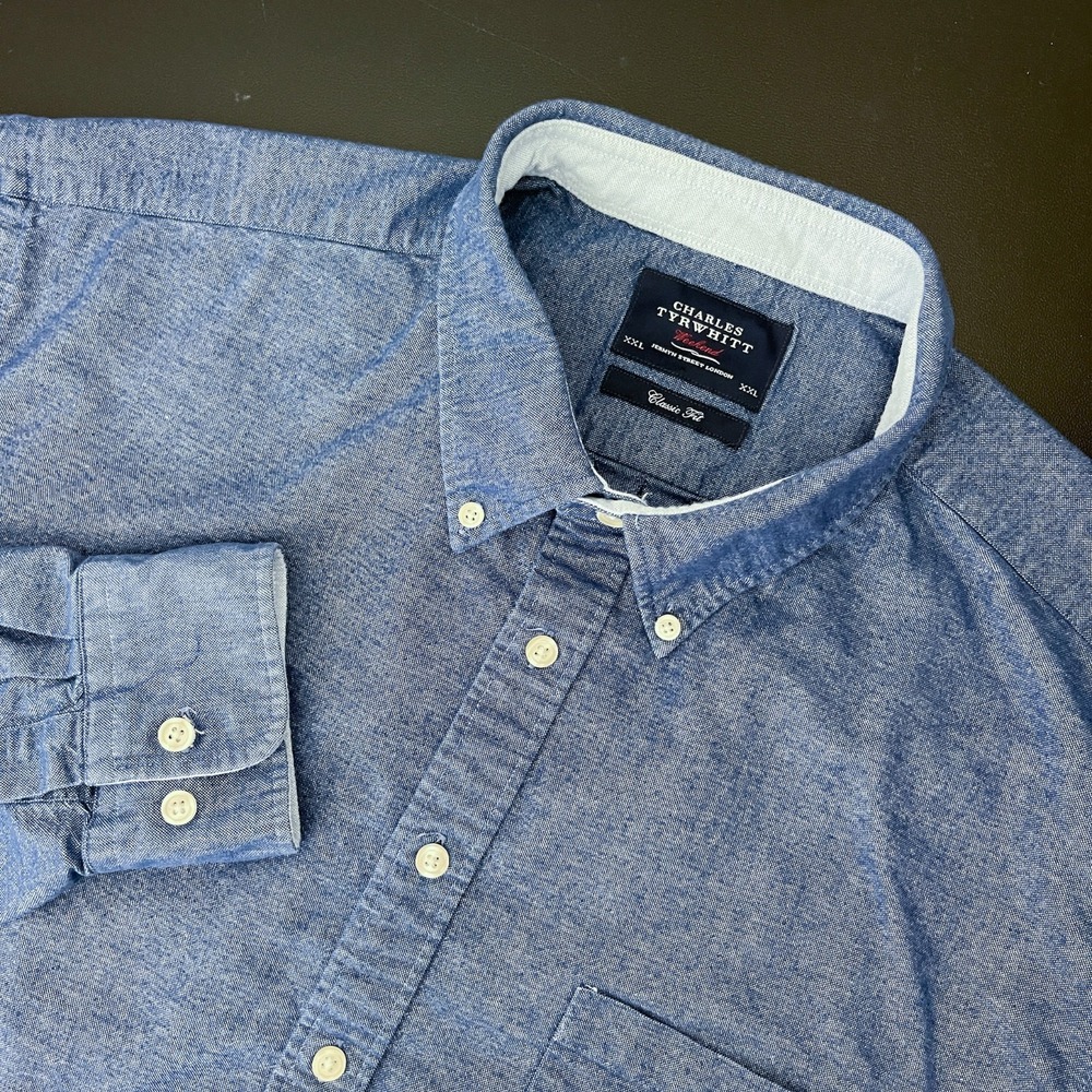 Charles Tyrwhitt Shirt Mens XXL Blue Oxford Chambray Button Up Classic Fit